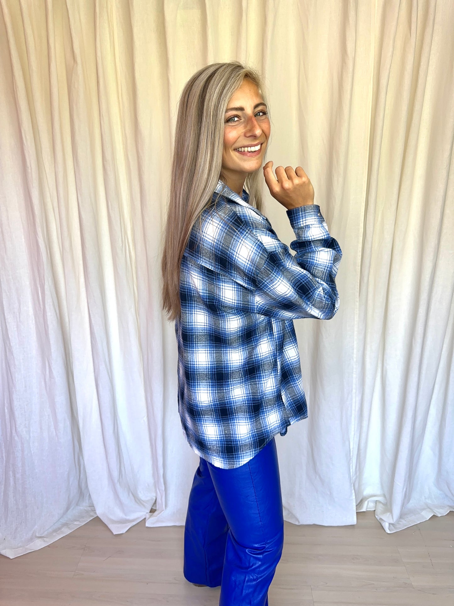 Blouse Voyelles ruit cobalt maat M