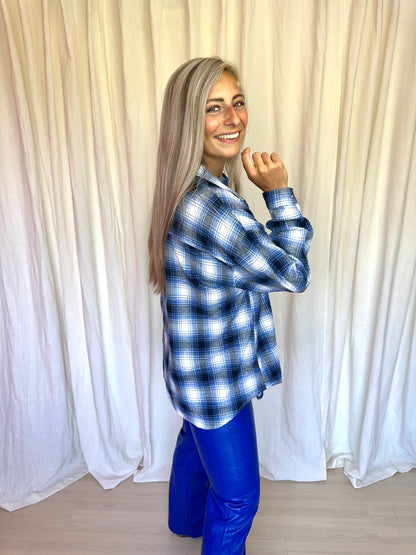 Blouse Voyelles ruit cobalt maat M