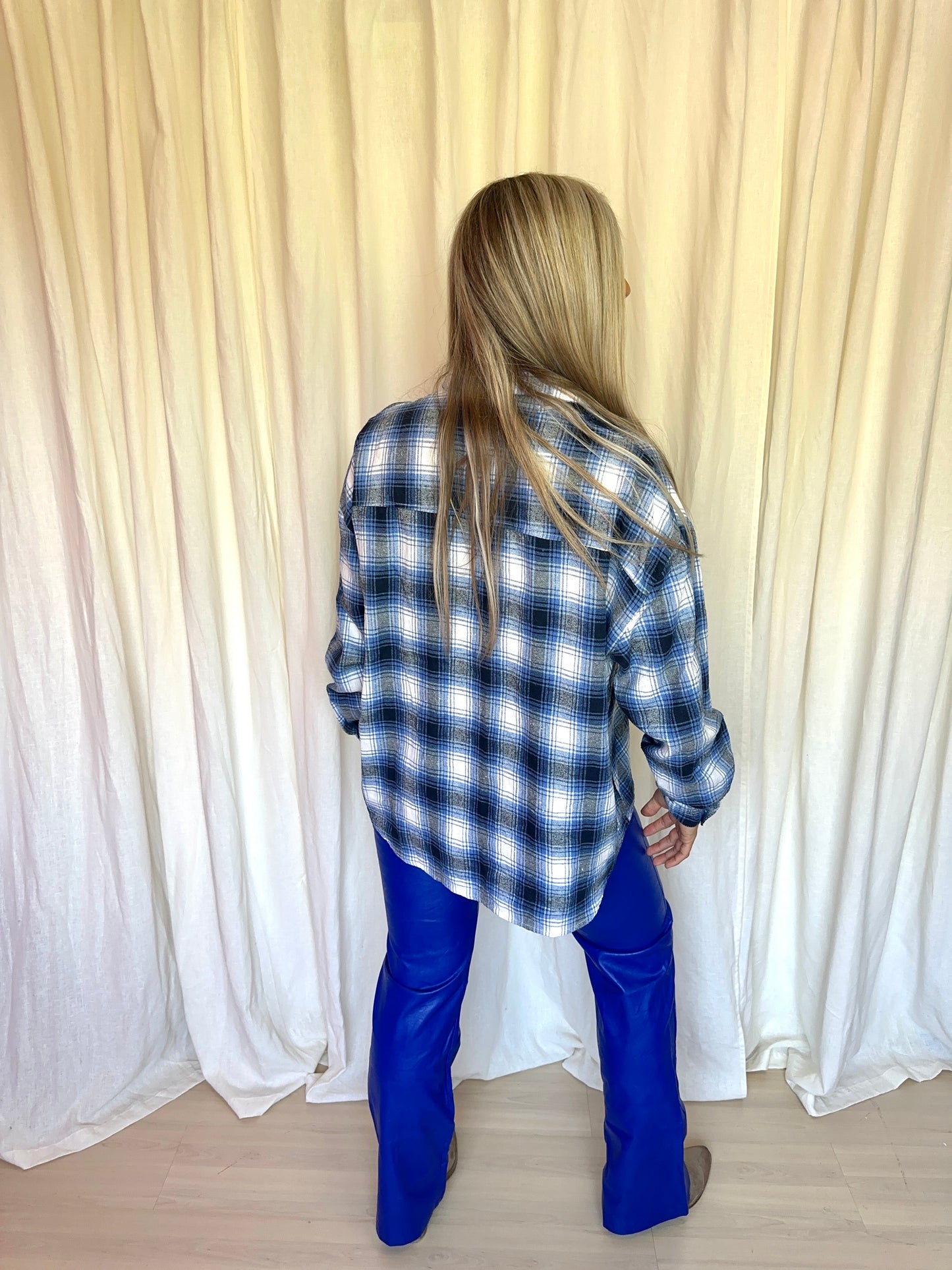 Blouse Voyelles ruit cobalt maat M