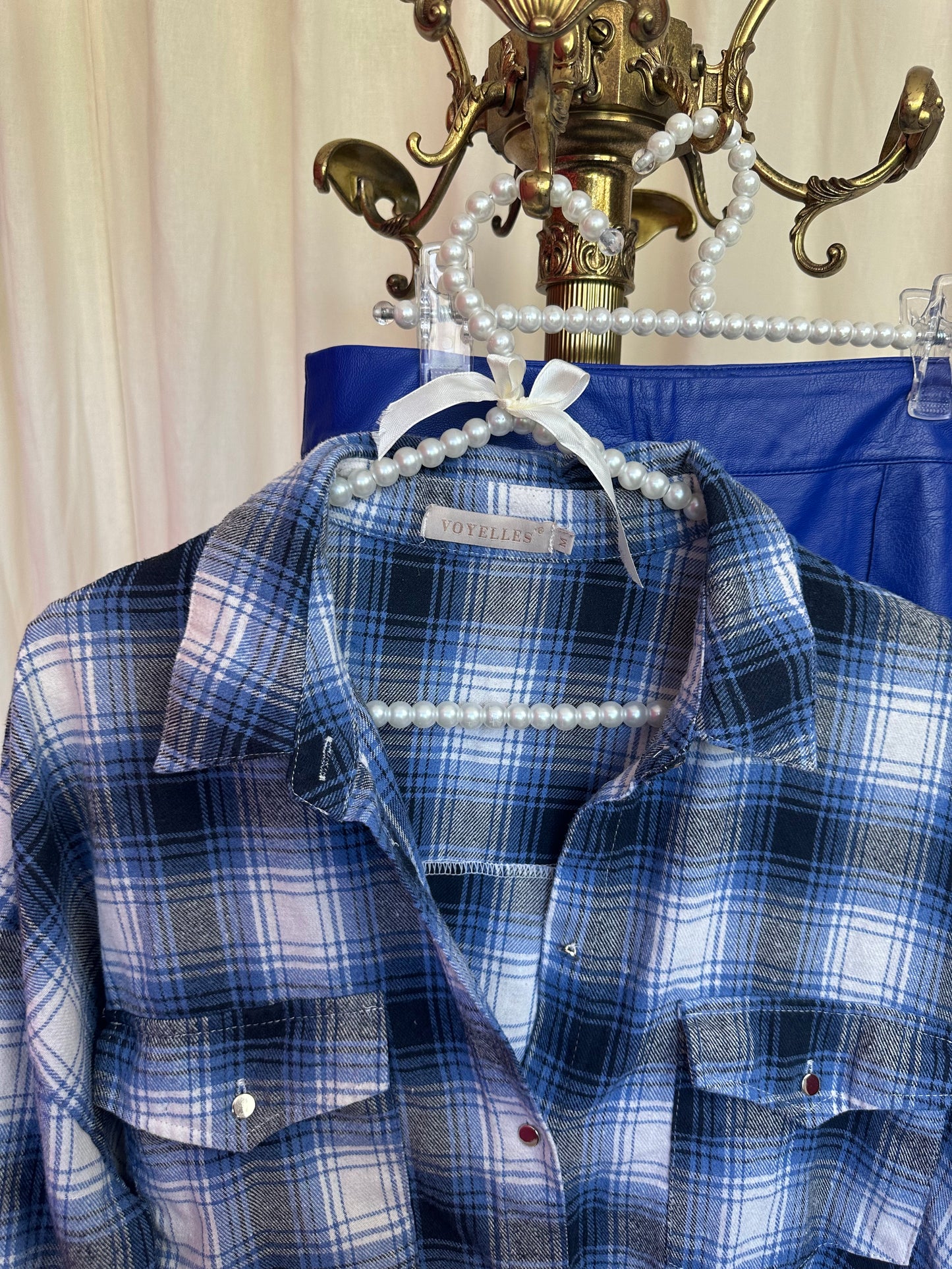 Blouse Voyelles ruit cobalt maat M