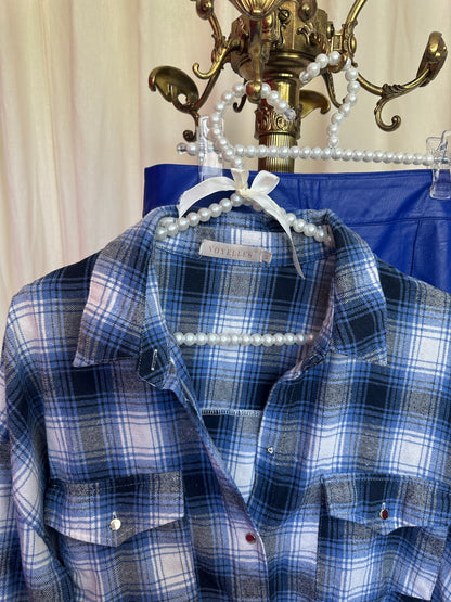 Blouse Voyelles ruit cobalt maat M