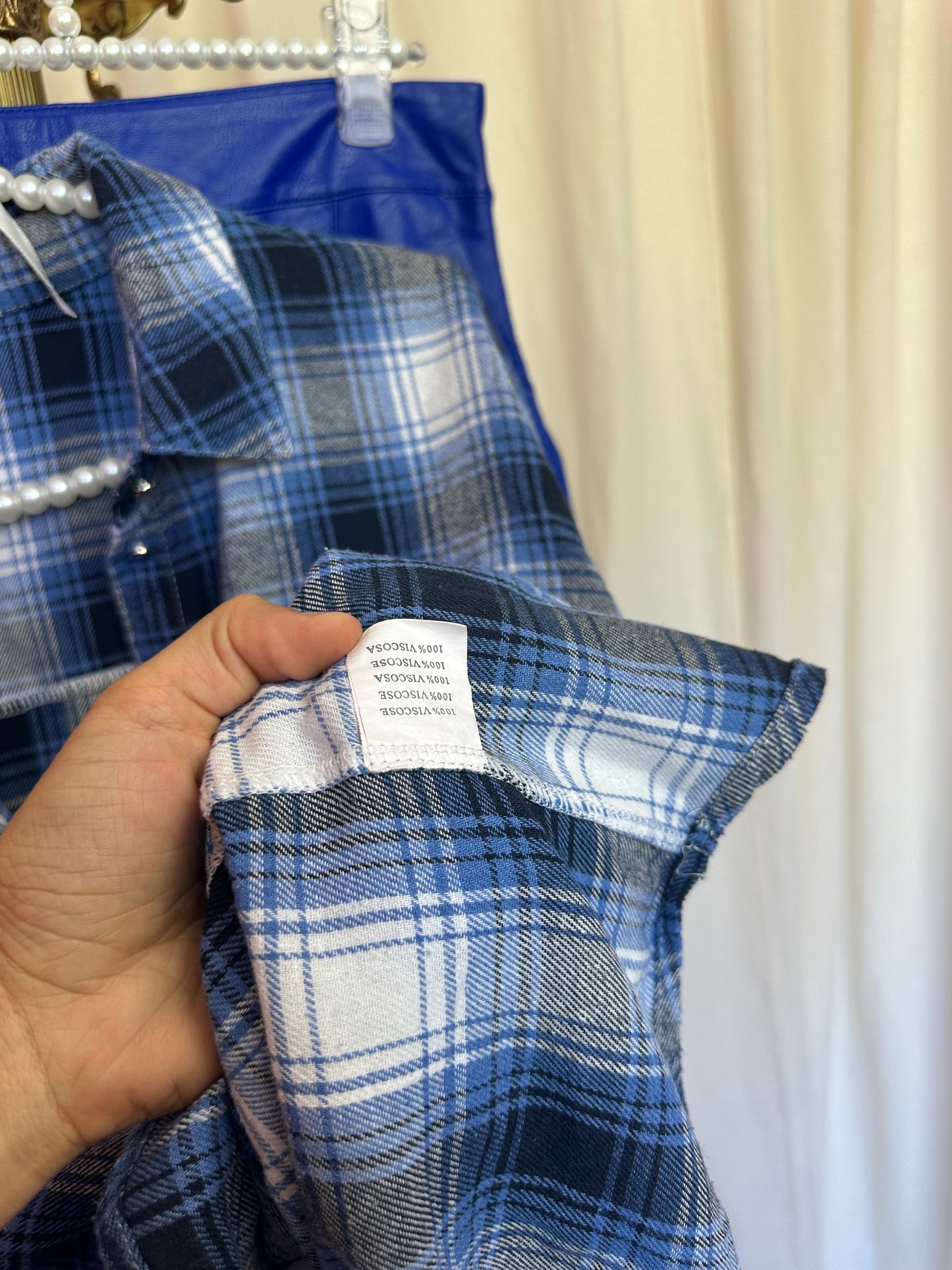 Blouse Voyelles ruit cobalt maat M