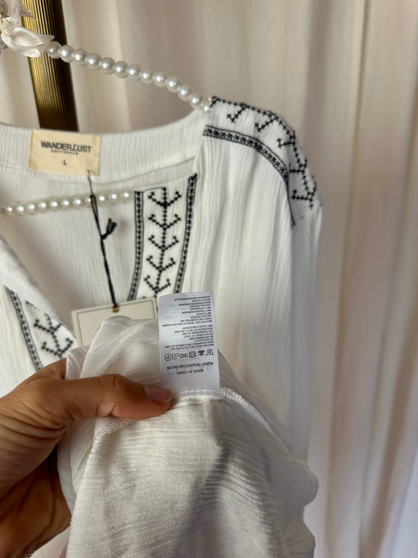 Blouse Wanderlust viscose wit,zwart maat L