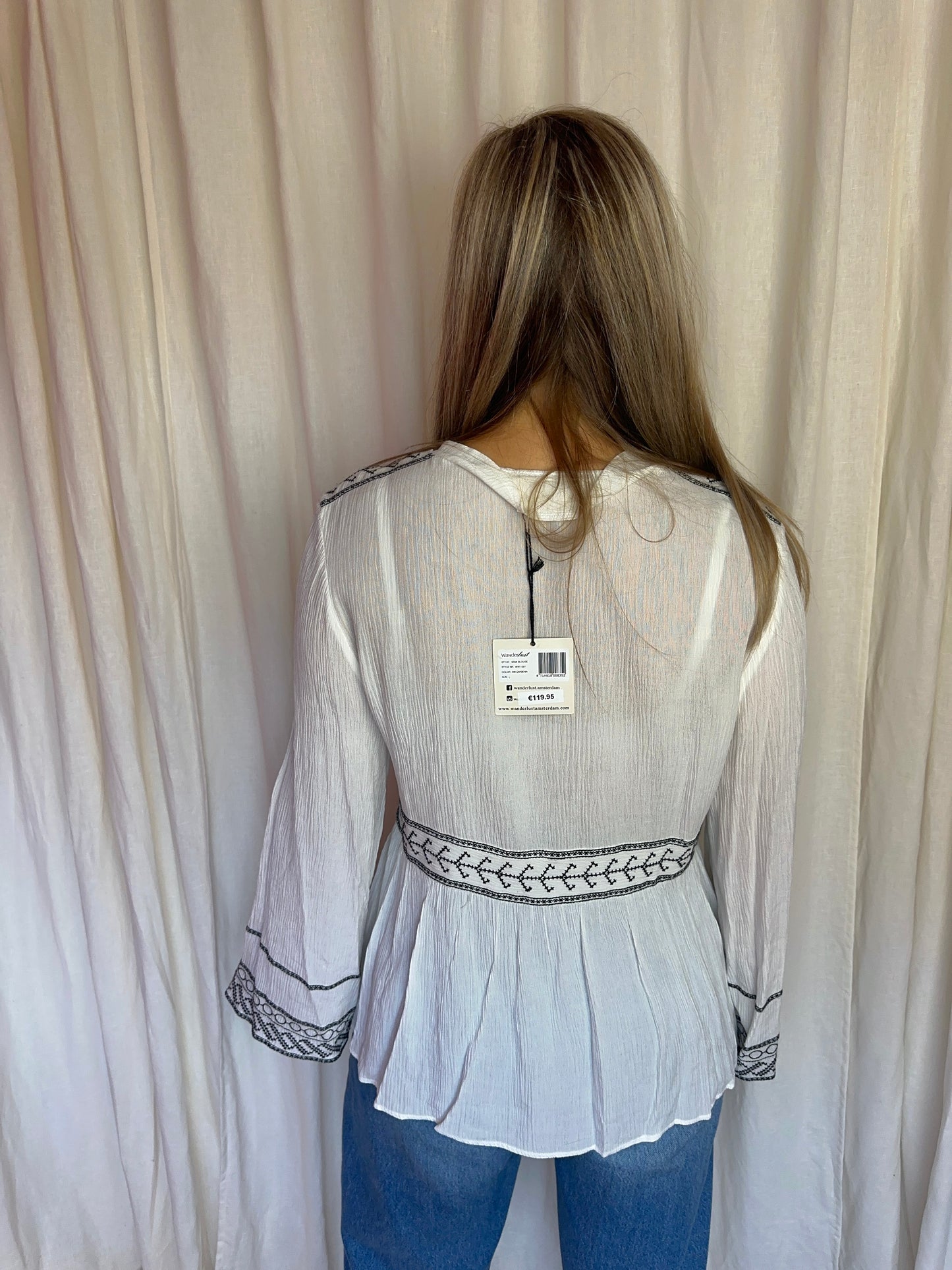 Blouse Wanderlust viscose wit,zwart maat L
