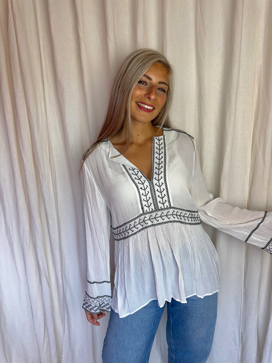 Blouse Wanderlust viscose wit,zwart maat L