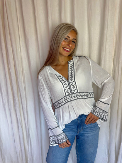 Blouse Wanderlust viscose wit,zwart maat L