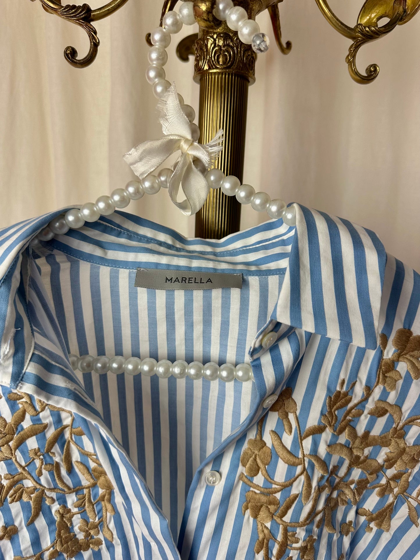 Blouse marella streep lichtblauw/wit - maat 34 (XS)
