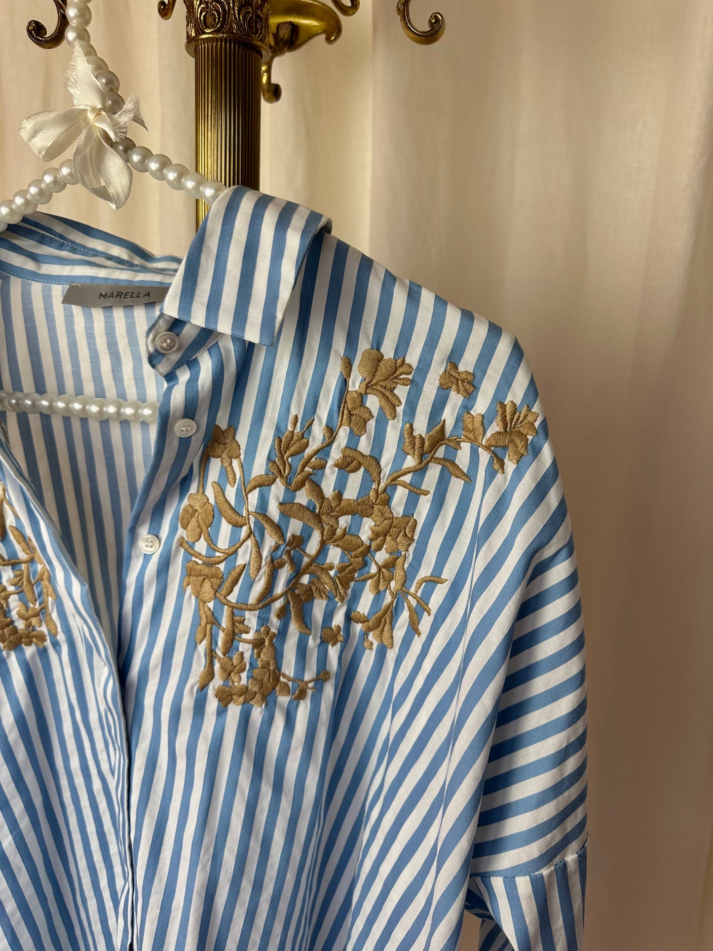 Blouse marella streep lichtblauw/wit - maat 34 (XS)