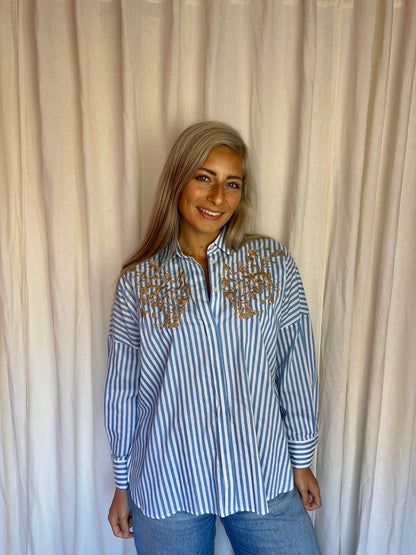Blouse marella streep lichtblauw/wit - maat 34 (XS)