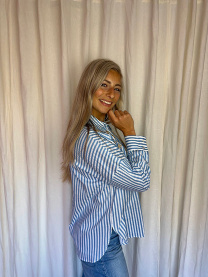 Blouse marella streep lichtblauw/wit - maat 34 (XS)