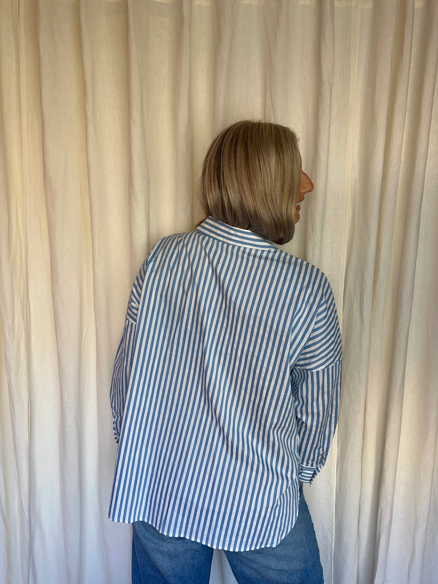 Blouse marella streep lichtblauw/wit - maat 34 (XS)