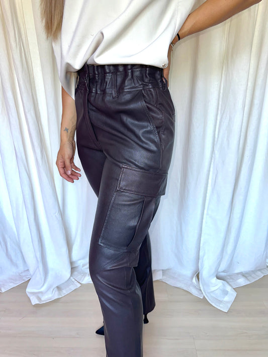 Broek Alter Ego leer donkerbruin - Maat XS