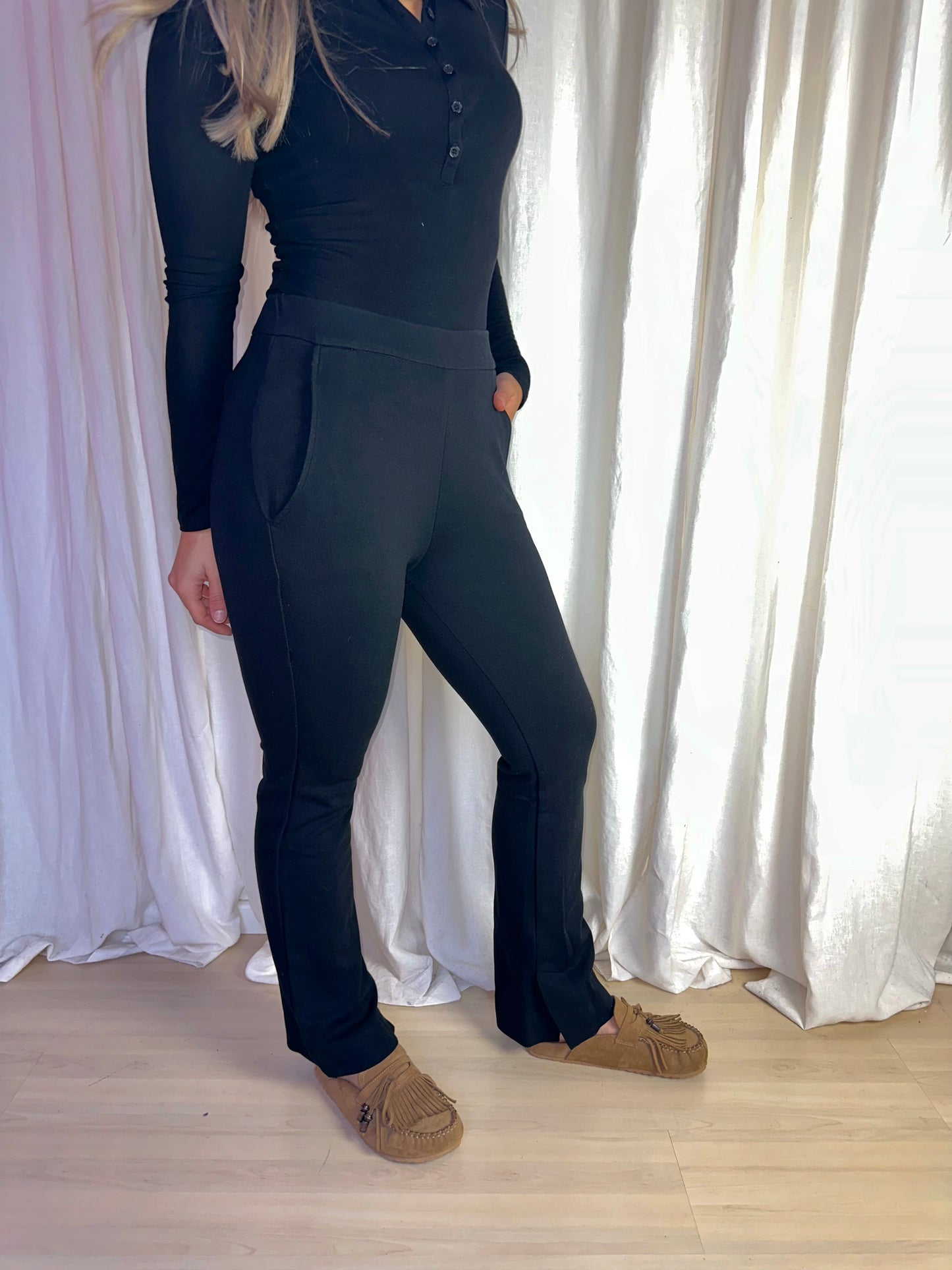 Broek By-bar wijduitlopend zwart maat S