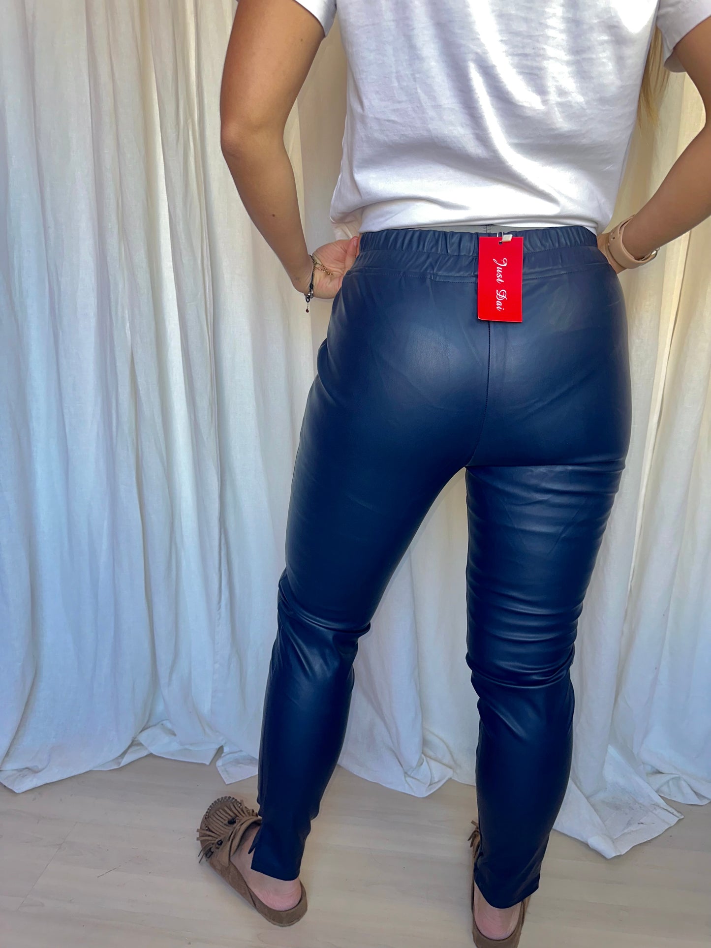 Broek Just Dai lederlook donkerblauw maat L