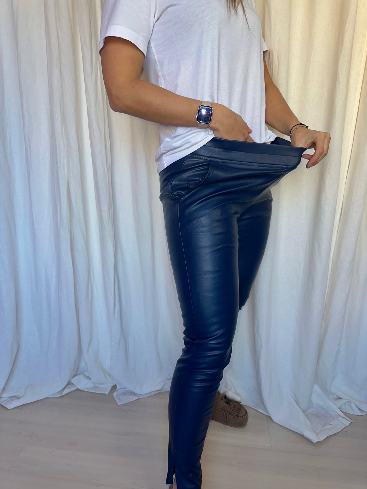 Broek Just Dai lederlook donkerblauw maat L
