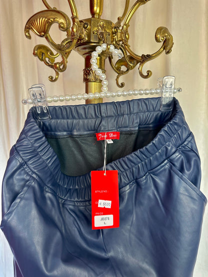 Broek Just Dai lederlook donkerblauw maat L