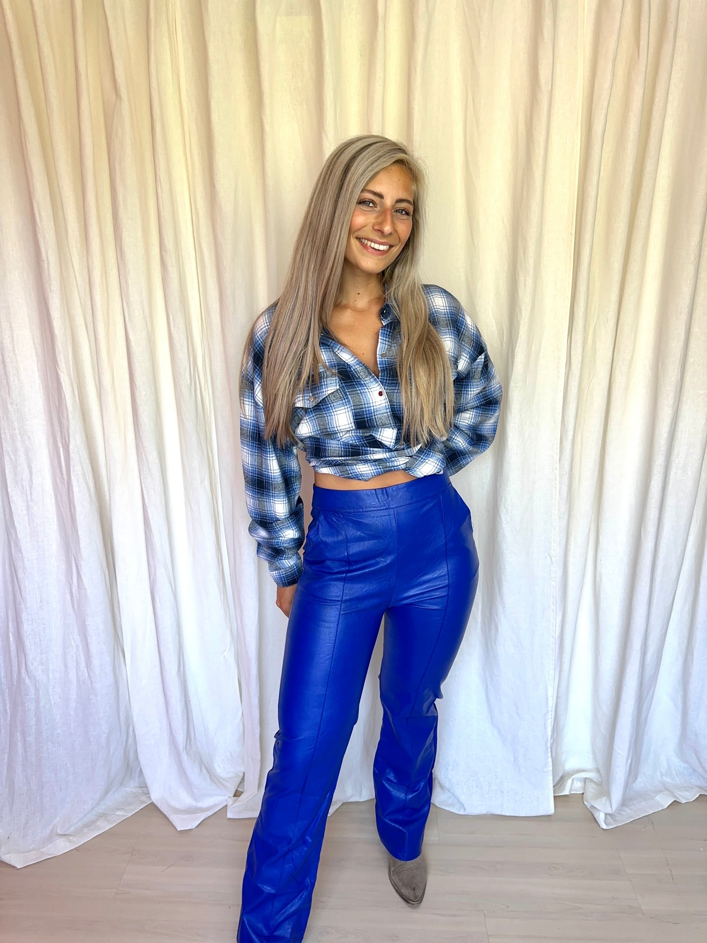 Broek Lovika flair lederlook cobalt maat L