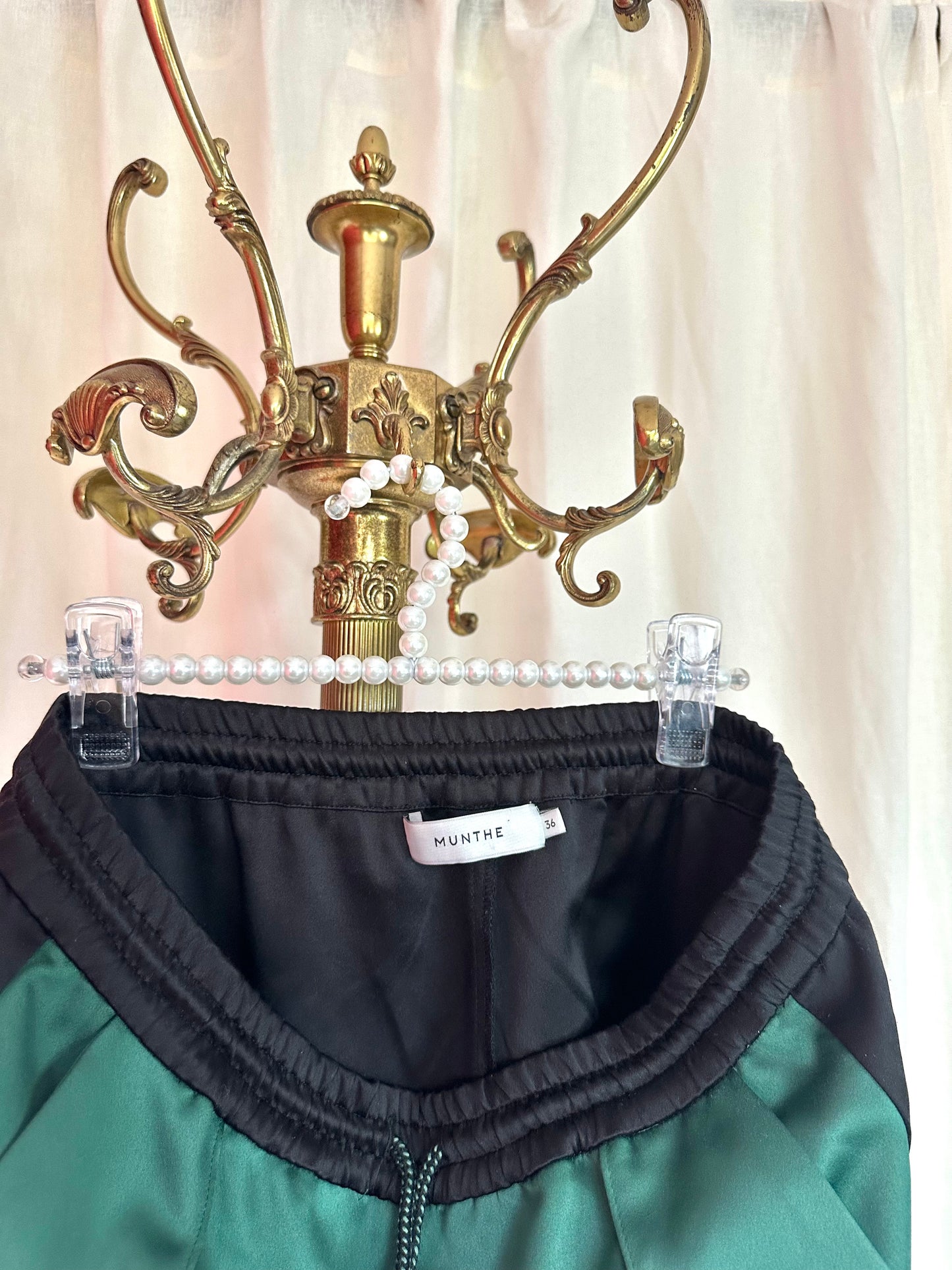 Broek Munthe satijnlook groen,zwart maat 36