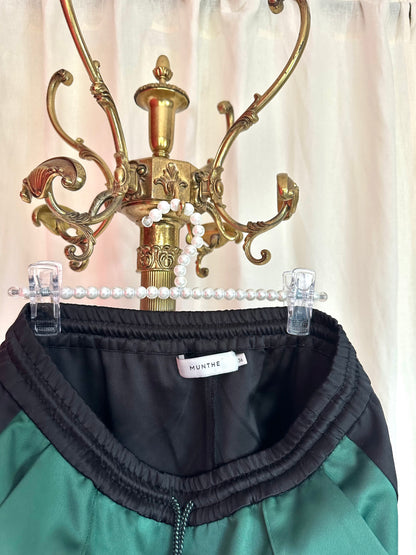 Broek Munthe satijnlook groen,zwart maat 36
