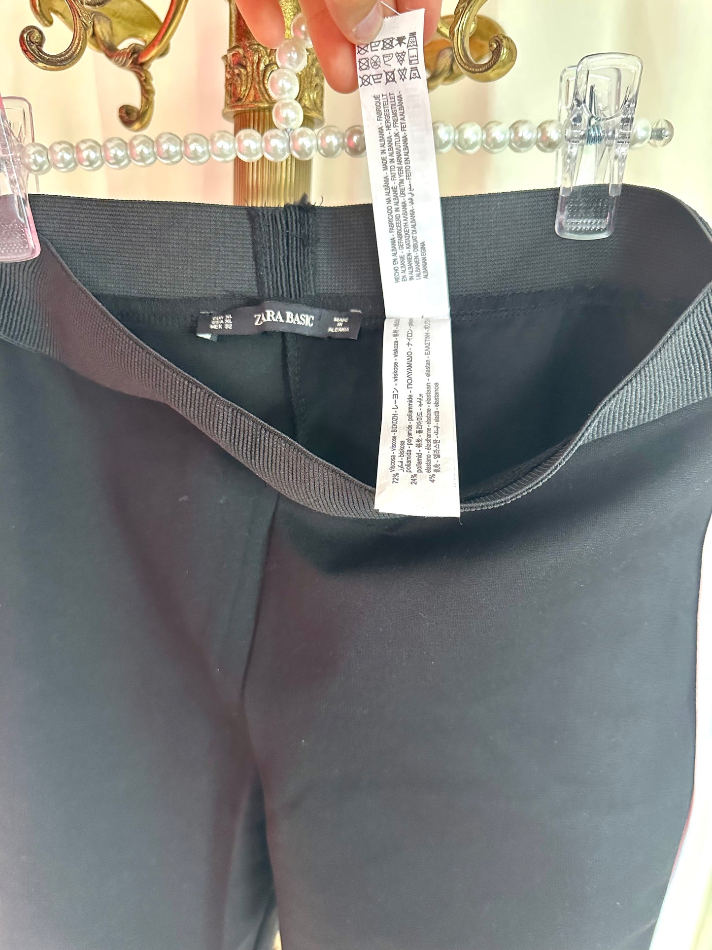 Broek Zara basic zwart,lichtroze maat XL