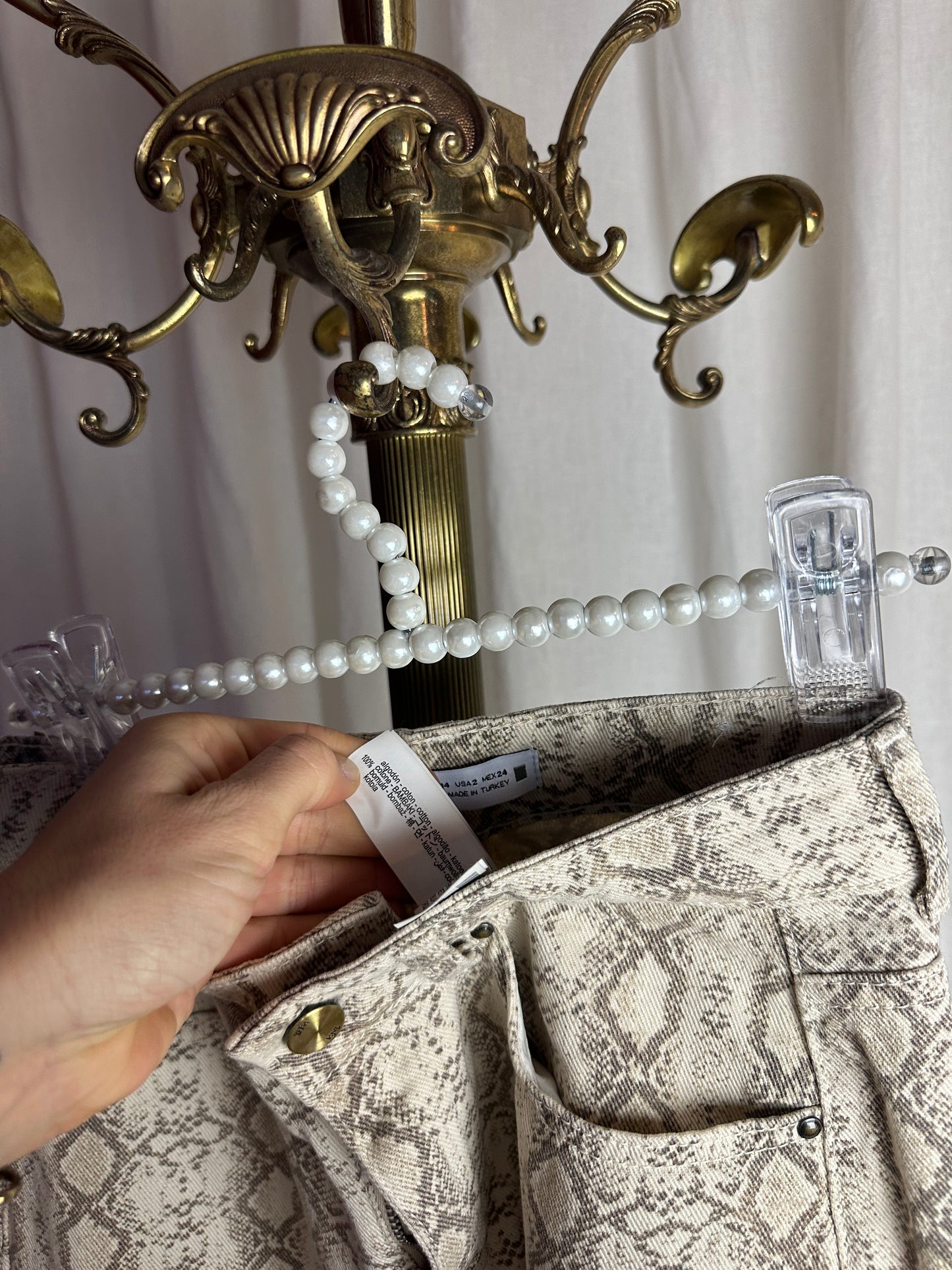 Broek Zara slangenprint beige maat 34