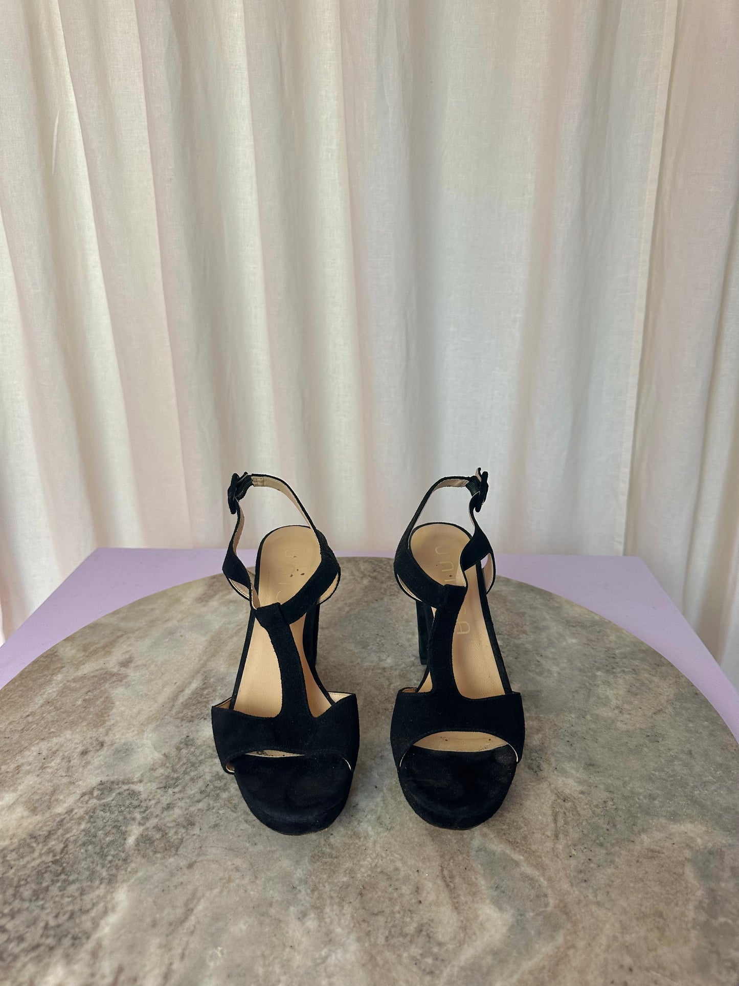 Hakken Unisa blok open suede zwart maat 38