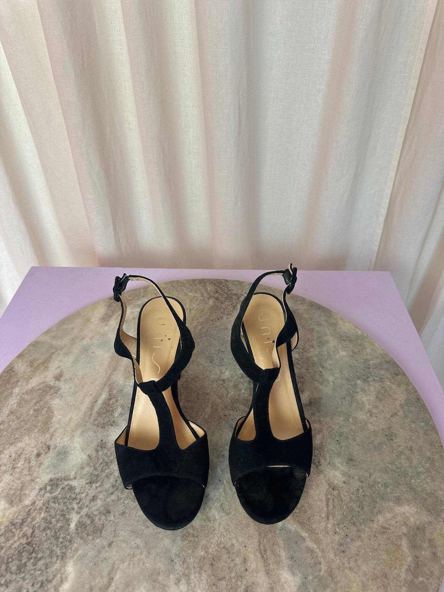 Hakken Unisa blok open suede zwart maat 38