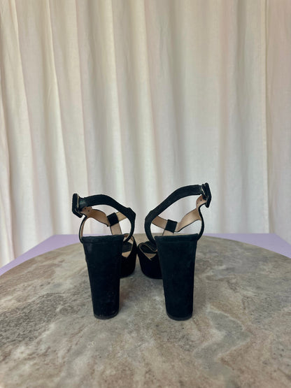 Hakken Unisa blok open suede zwart maat 38