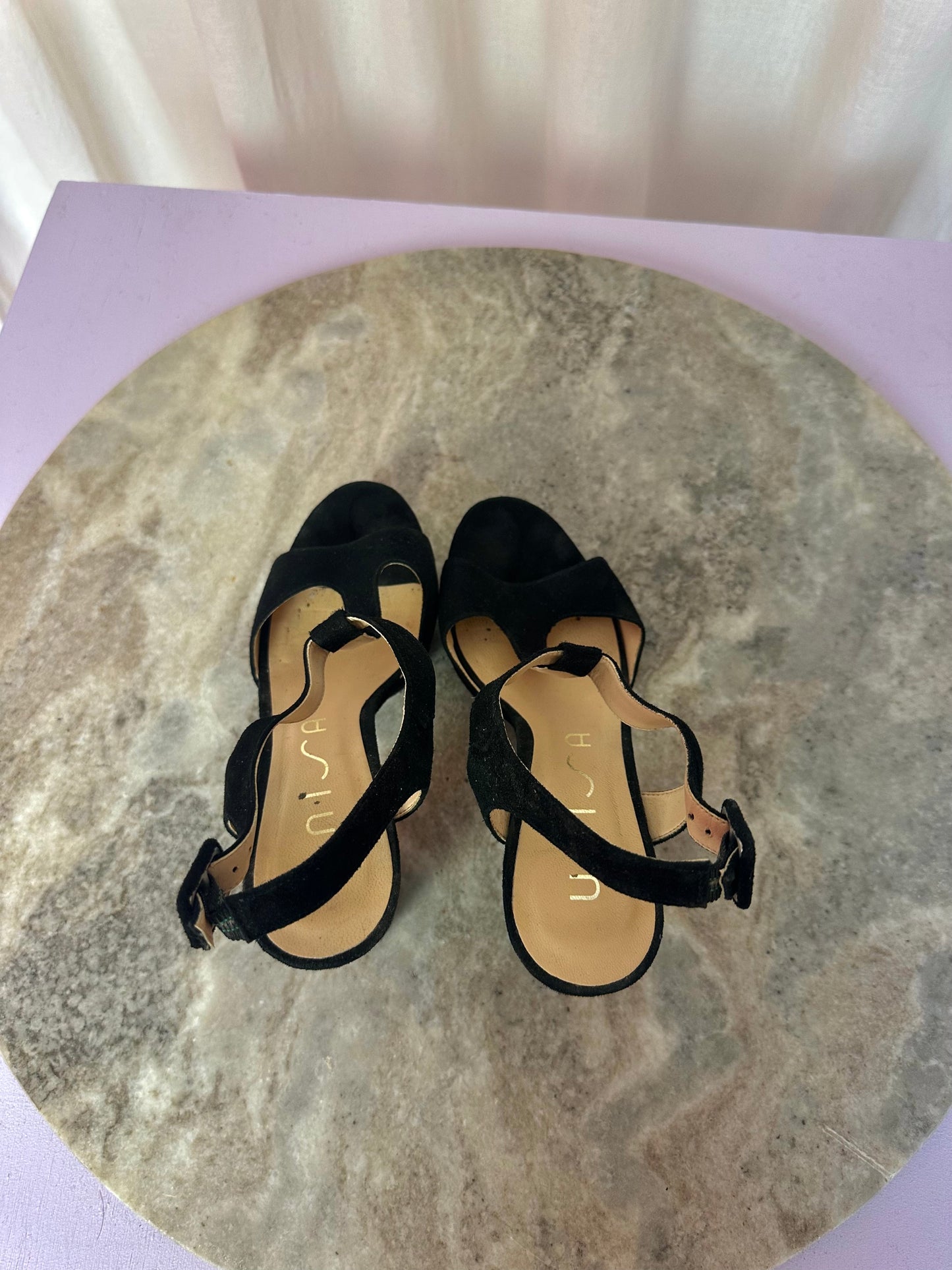 Hakken Unisa blok open suede zwart maat 38