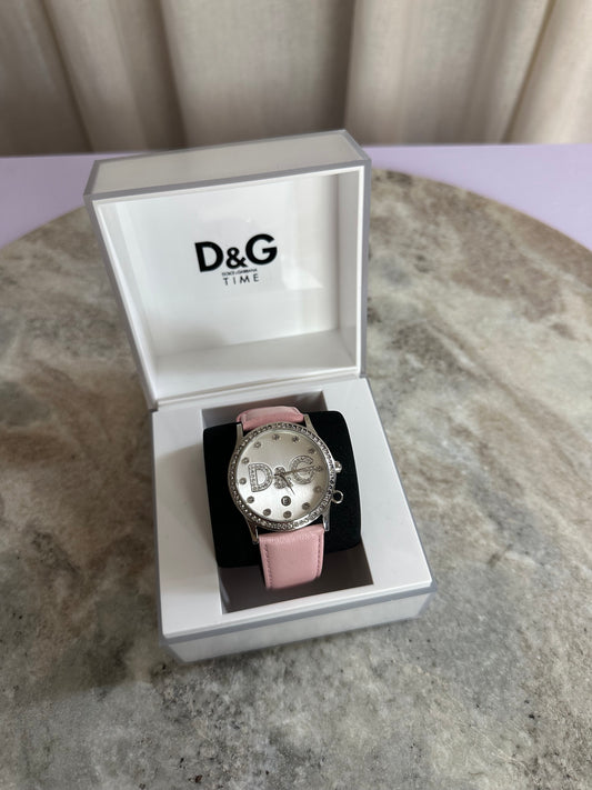 Horloge Dolce&Gabbana leer strass lichtroze