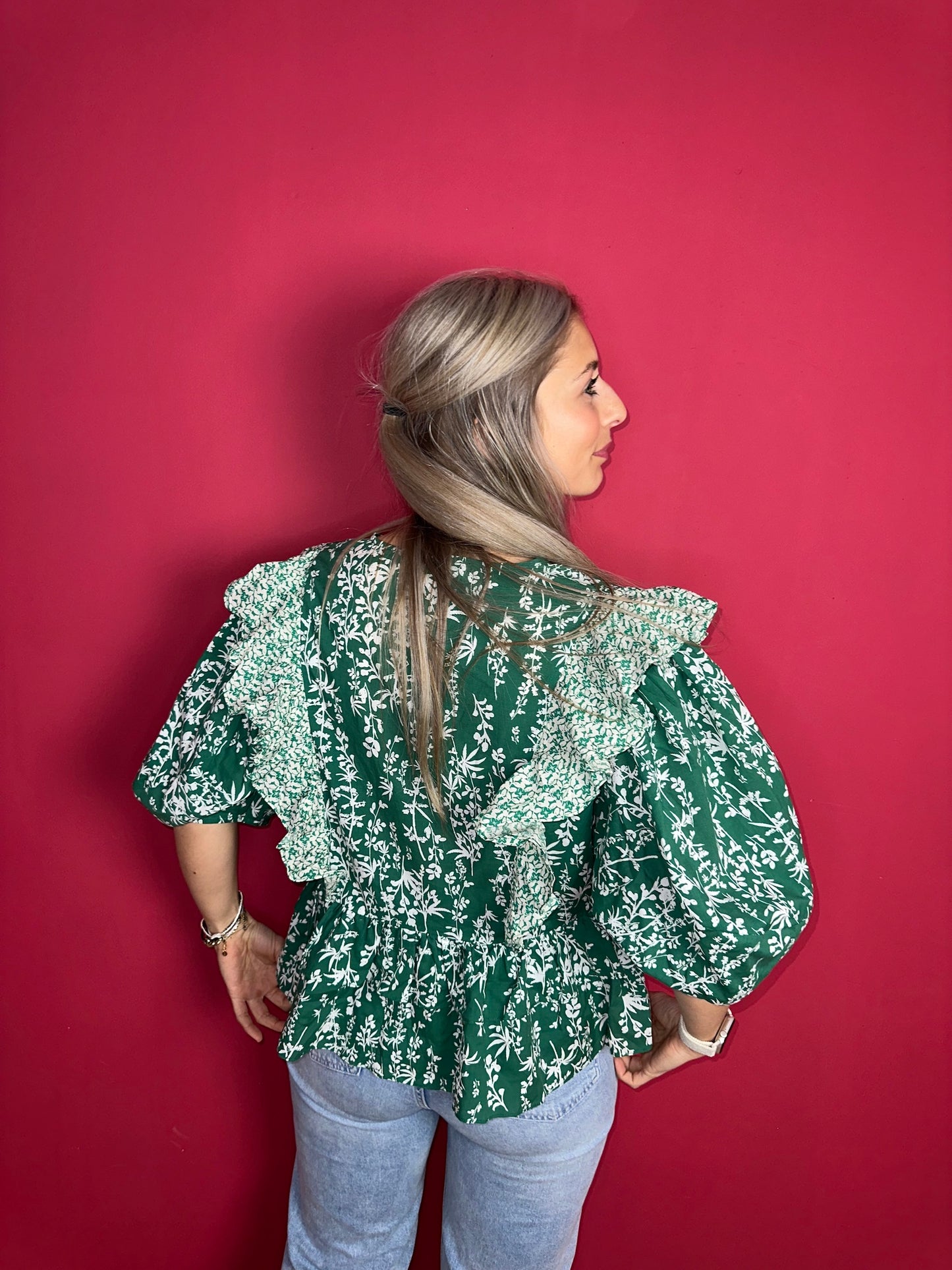 Blouse Berenice paris print groen/wit - Maat 40
