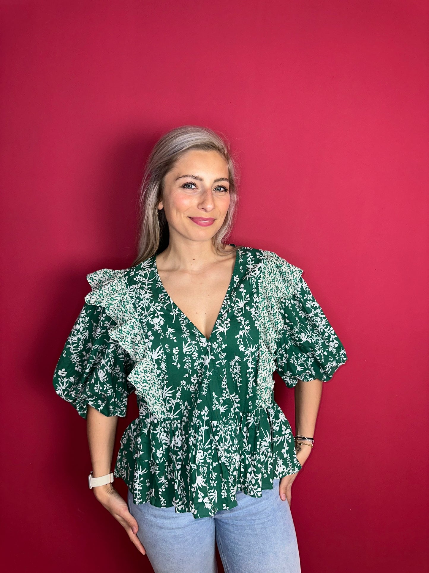 Blouse Berenice paris print groen/wit - Maat 40