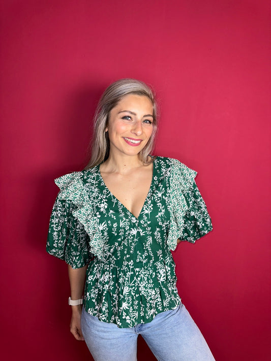 Blouse Berenice paris print groen/wit - Maat 40