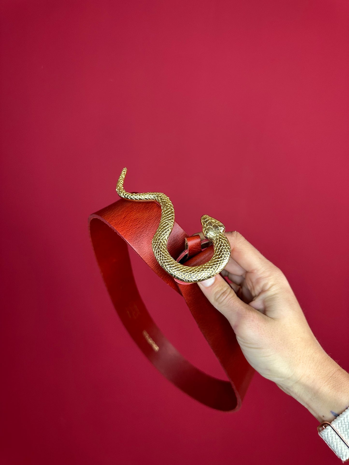 Riem Notes du Nord leer rood slang - Maat L