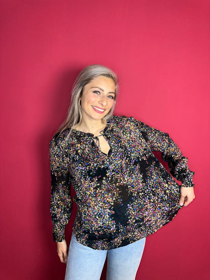 Blouse SET bloemenprint zwart - Maat 42