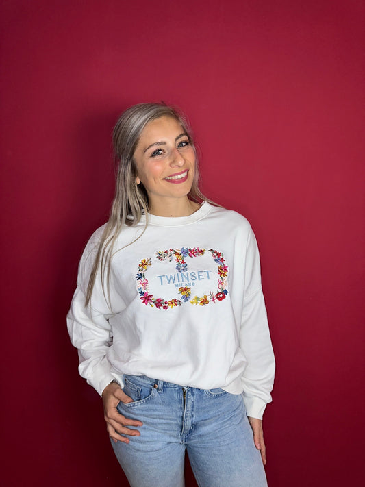 Sweater Twinset crème bloemen - Maat L