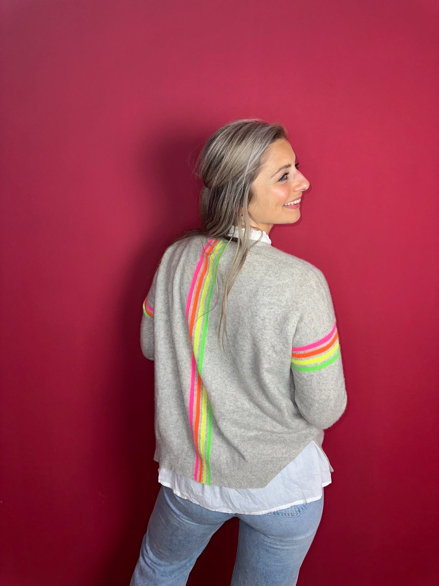 Vest Absolut Cashmere lichtgrijs&Neon - Maat M