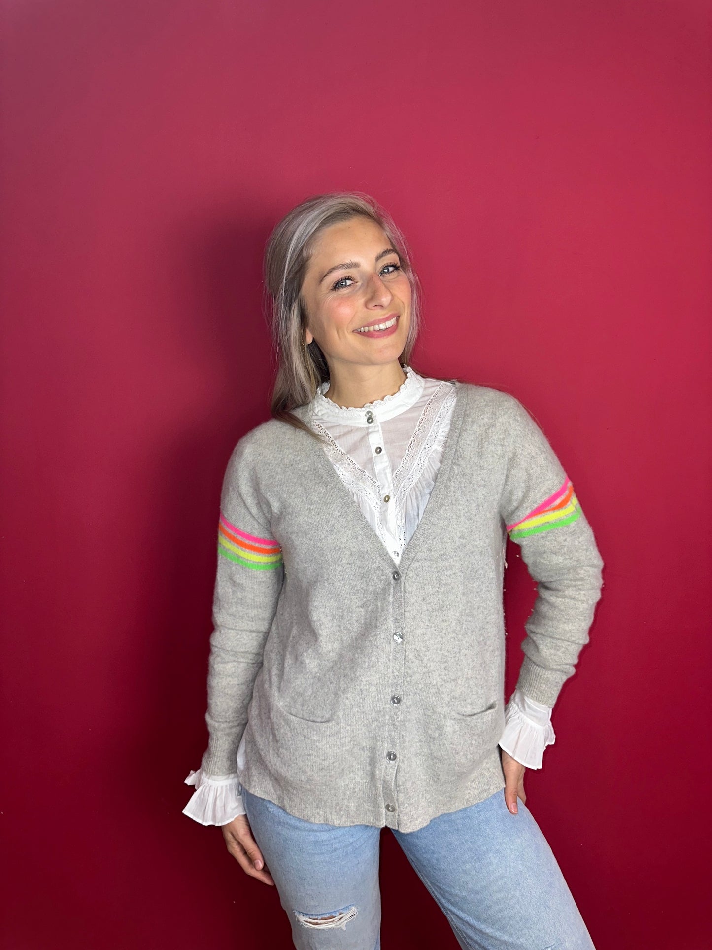 Vest Absolut Cashmere lichtgrijs&Neon - Maat M
