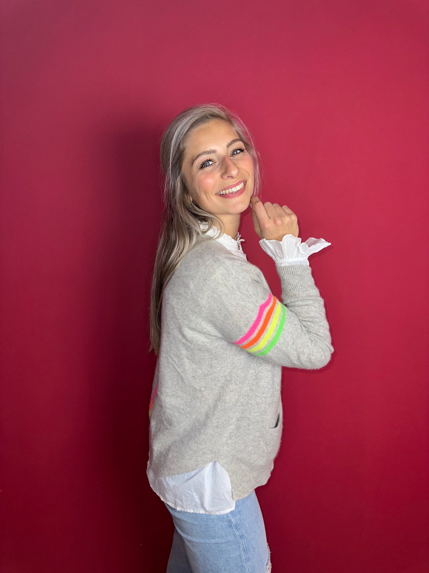 Vest Absolut Cashmere lichtgrijs&Neon - Maat M