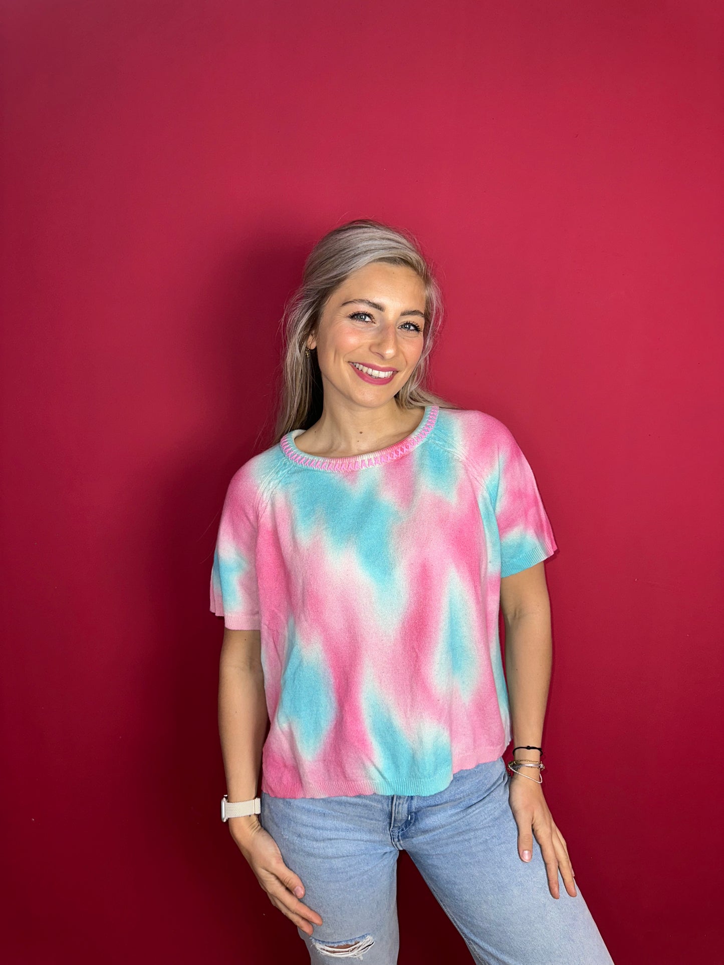 Trui Max&Moi tiedye roze/aqua - Maat L