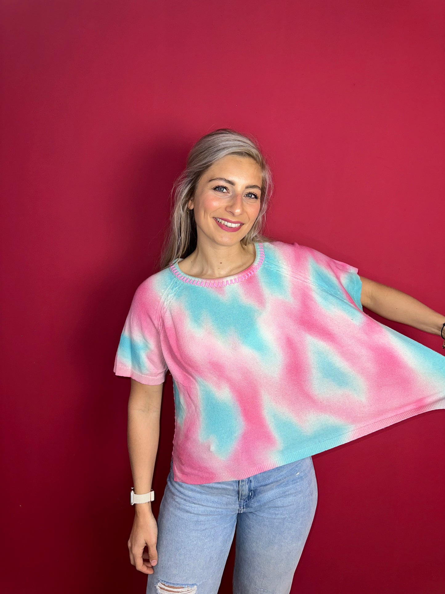 Trui Max&Moi tiedye roze/aqua - Maat L