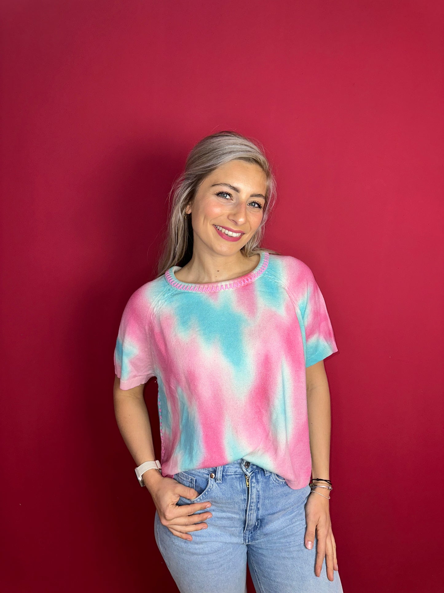 Trui Max&Moi tiedye roze/aqua - Maat L