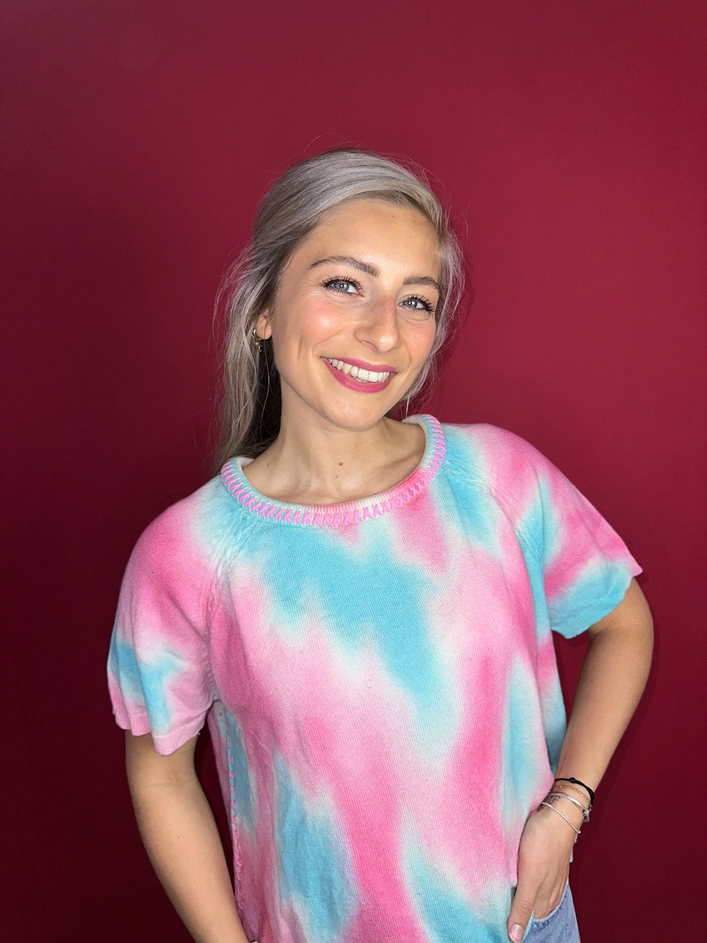 Trui Max&Moi tiedye roze/aqua - Maat L