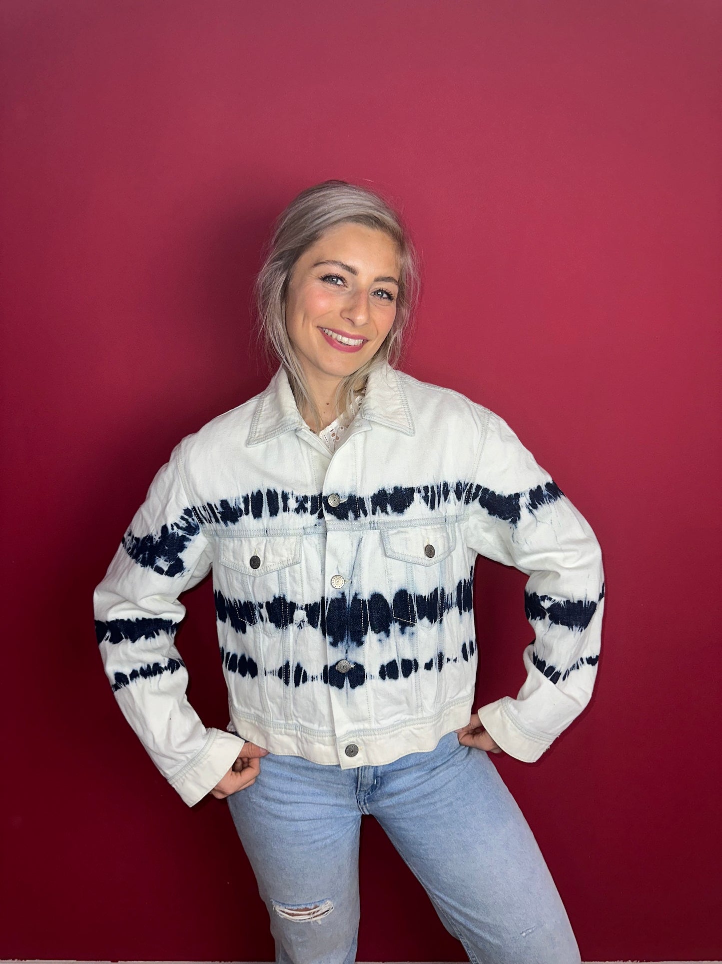 Jasje jeans P.A.R.O.S.H blauw/wit - Maat XL