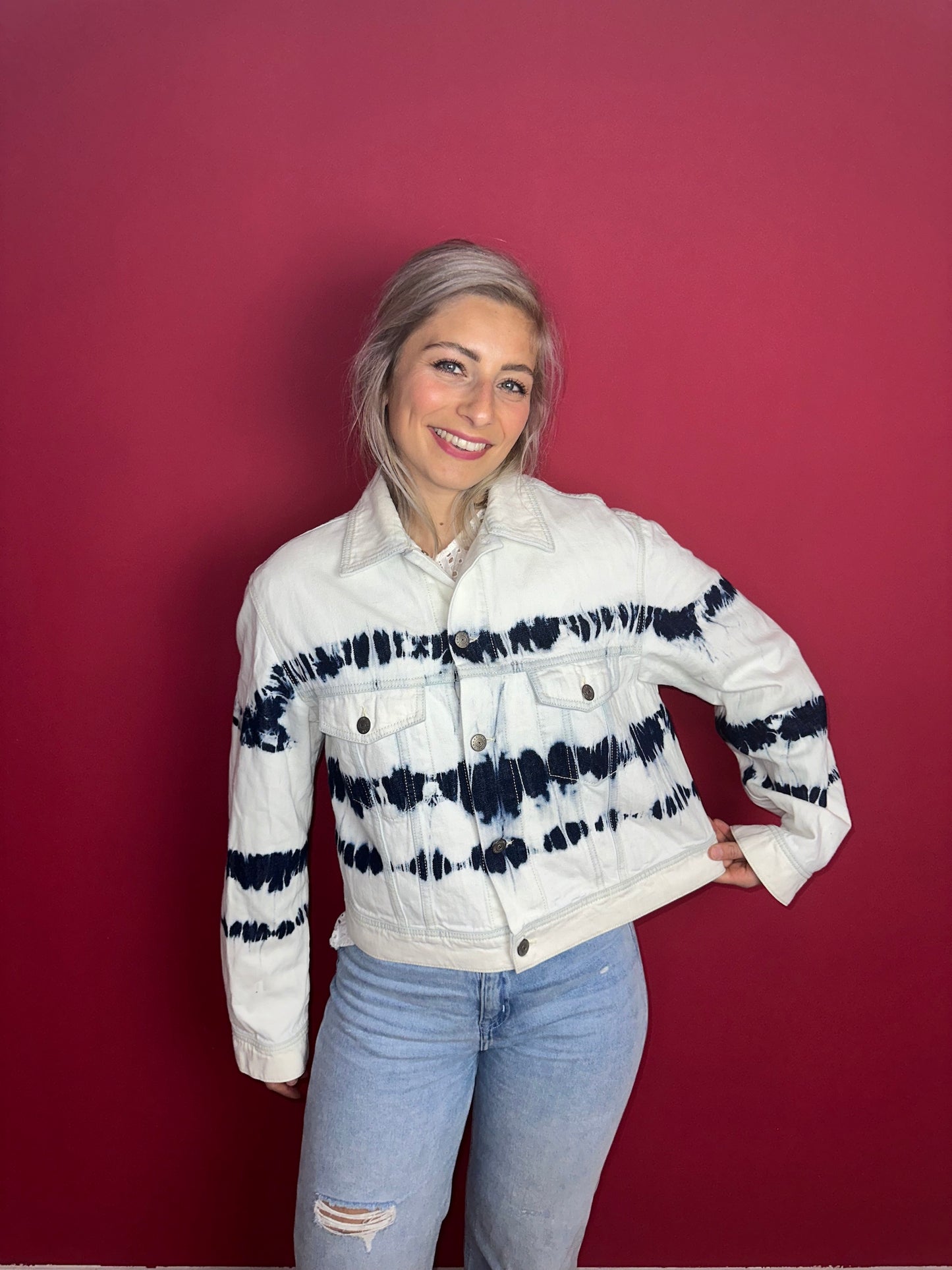 Jasje jeans P.A.R.O.S.H blauw/wit - Maat XL
