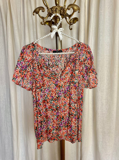 Blouse SET bloemenprint koraal - Maat 40