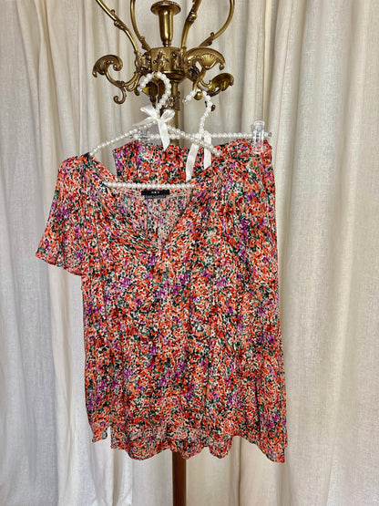 Rok SET bloemenprint koraal - Maat 38
