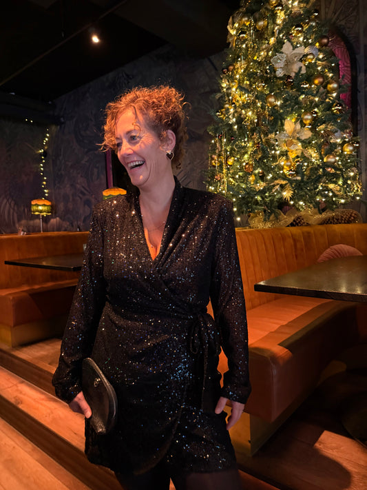 Jurk Second Female pailletten zwart - Maat XL