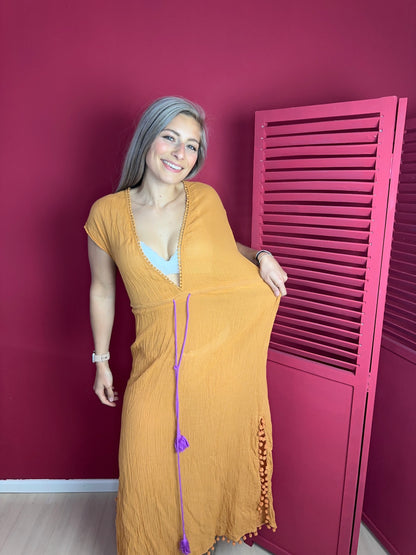 Jurk Cyell maxi okergeel - Maat L