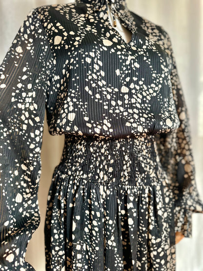 Jurk Freebird print zwart, beige - Maat S